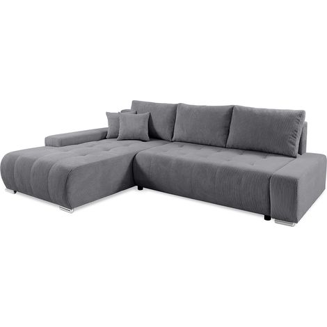 Canapé d'angle convertible gauche 4 places coffre Jonas velours côtelé Gris