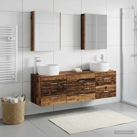vidaXL Bathroom Furniture Set 5 pcs Old Wood Engineered Wood and Glass (1/5)
