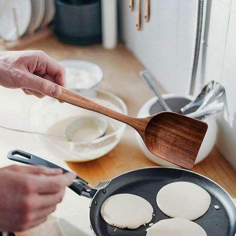 Ustensiles De Cuisine En Bois - Ensemble 12 Pièces - Résistant Chaleur - Pour Poêles Antiadhésives (1/4)