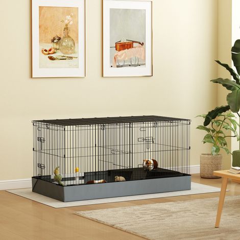 Cage 2 en 1 pour cobayes et lapins, enclos pour animaux de compagnie avec 2 espaces séparés, fond en tissu Oxford imperméable pour hérissons.