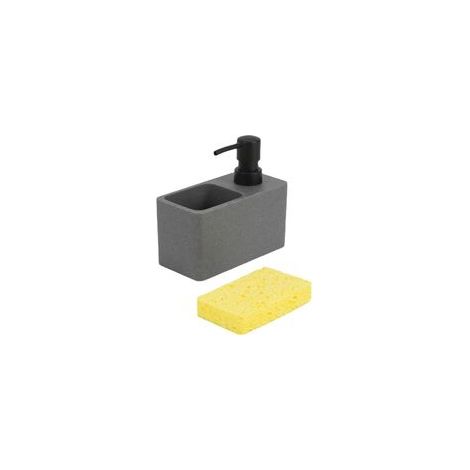 Lot de 2 Distributeurs Liquide Vaisselle 350ml Porte Éponge Pratique pour Cuisine, Design Gris