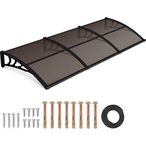 Wolketon Toldo para puerta exterior 300 x 100 cm, policarbonato 5 mm, canalón de desagüe, soportes ABS negros, cubierta marrón (1/5)