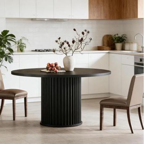 MEUBLIV Table à manger ronde 120 cm noir – base métal, 6 places, montage facile (1/5)