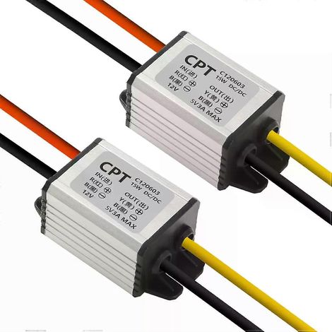 Pour 2 convertisseurs abaisseurs de tension étanches 12 V vers 5 V, module d'alimentation régulateur de tension CC 63-22 V, 12 V vers 5 V, 3 A, 15 W - JXLGV (1/4)