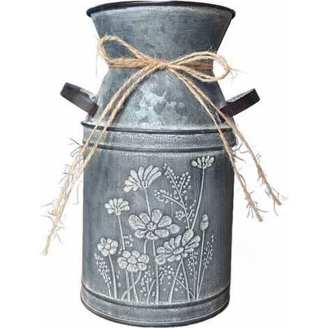 Lata de leche antigua de metal galvanizado, jarrones para flores, adornos