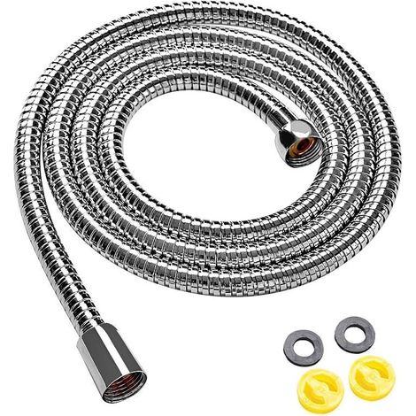 Tuyau de douche en acier inoxydable, extra long de 2,45 m avec insert en laiton et écrou. (1/5)