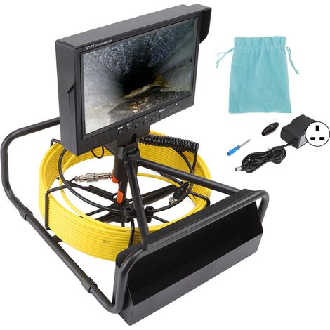 Endoscope numérique 9 pouces, caméra d'inspection 1080P étanche Ø6.5mm, écran LCD couleurs, pour canalisations industrielles, prise UK 100-240V, câble 20m (65.6ft) (1/5)