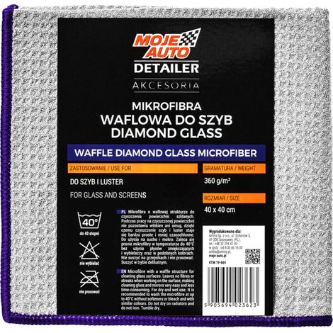 023623 moje auto - detailer Microfibra de gofre para ventanas Diamond Glass 370 g/m2 40x40 cm gris (1/5)