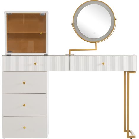 Toeletta con specchio LED e piano in vetro temperato bianco 120 x 45 x 115 cm HOMVRA (1/5)