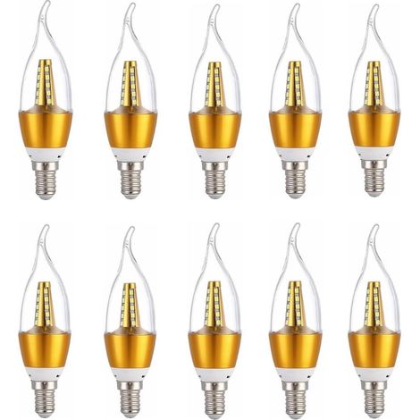 Lot de 10 ampoules LED E14 7W à économie d'énergie, spot, lustre, lampe d'hôtel, décoration intérieure, lampe de table de cuisine, blanc chaud (1/5)