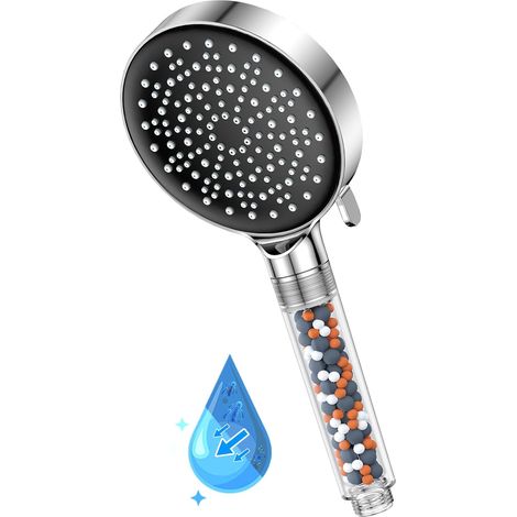 Soffione doccia ad alta pressione con filtro - Soffione doccia portatile, potente, con filtro a sfera, pressione aumentata, risparmio idrico, 6 modalità, per acqua dura, soffione doccia a bassa pressi