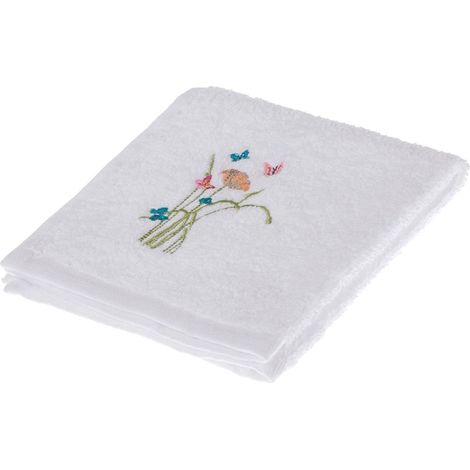 HOMESCAPES Turkish Cotton Embroidered Butterfly White Face Cloth