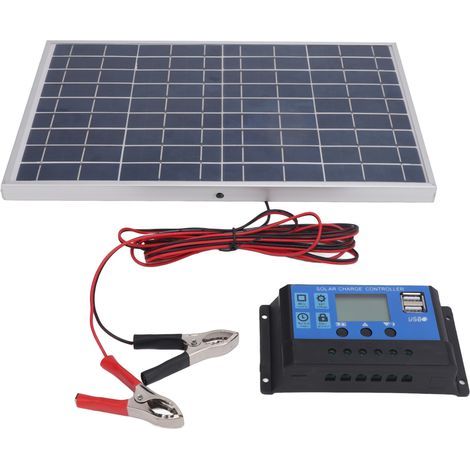Ortviai Panneau Solaire 10 W 12 V Polycristallin Étanche IP65 avec Régulateur de Charge 30 A pour Extérieur