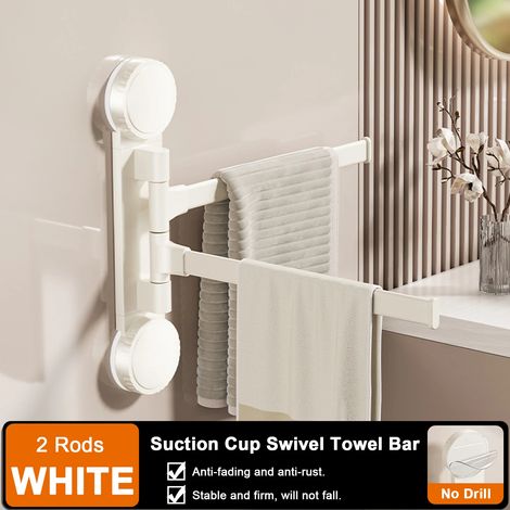 (Blanc 2 niveaux - Chine continentale) Porte-serviettes à ventouses rotatif en aluminium, 2/3/4/5 barres, fixation murale pour cuisine et salle de bain. (1/5)