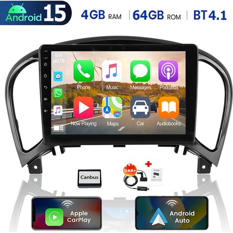 Pour Nissan Juke 2010-2018 Android 15 autoradio GPS Radio Headunit Apple Carplay RDS Navi WIFI - 4+64G DAB+