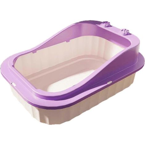 Bac à litière pour chatons à bords hauts, anti-éclaboussures, facile à nettoyer et à profil bas. Entrée basse.-Violet (1/5)