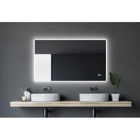 Talos Sun Badspiegel mit Beleuchtung - LED Badezimmerspiegel 120x70 cm - Wandspiegel mit LED Lichtumrahmung - Spiegel mit Lichtfarbe neutralweiß - Lichtspiegel mit Digitaluhr