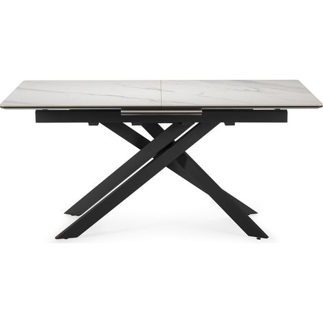Table à manger, table de repas rectangulaire extensible en céramique coloris blanc mat, pieds coloris noir - Longueur 160-200 x Profondeur 89,50 x Hauteur 76 cm (1/5)