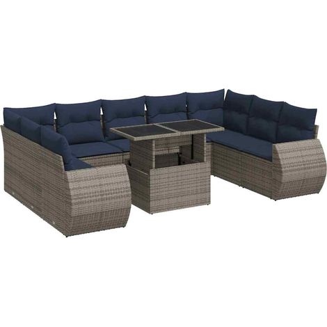 vidaXL Divano Giardino 10 pz con Cuscini Grigio in Polyrattan Acacia (1/5)