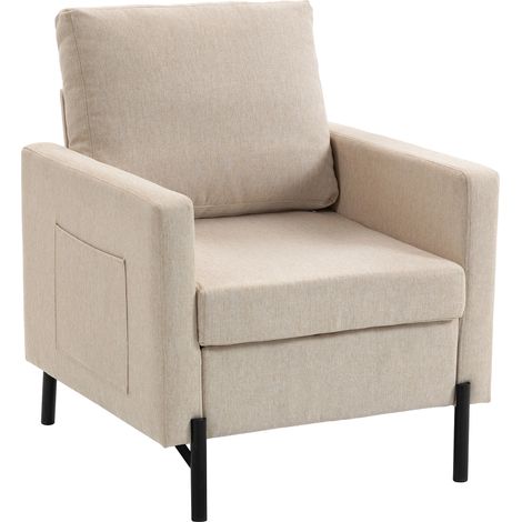 Gepolsterter Sessel mit Armlehnen, breiter Sitzfläche, Stahlbeinen, 73 x 77 x 87 cm, beige