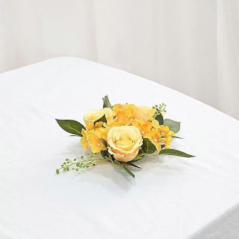 Couronne de fleurs artificielles en soie (1 pièce/20 cm) pour chandelier, guirlande de roses artificiellesjaune (1/5)
