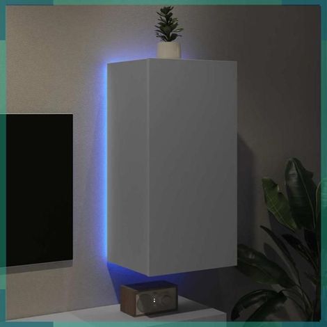 Meuble TV mural - 837260 - Blanc - Luminaires LED - Bois d'ingénierie 40,5x35x80 cm (1/5)