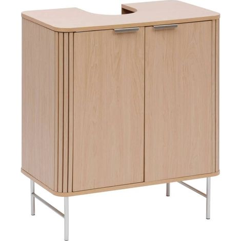 5Five Simply Smart – Meuble bas de salle de bain 2 portes – Dimensions L. 70 x P. 40 x H. 80 cm – MDF beige avec découpe siphon – Rangement optimisé (1/5)