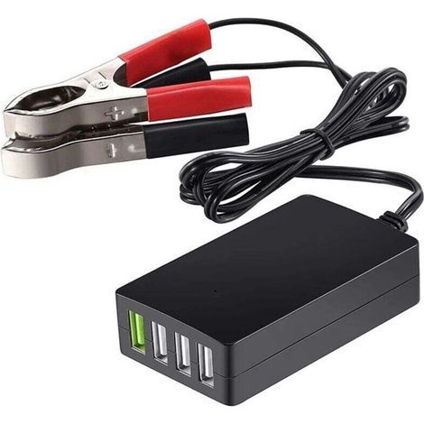 Cargador portátil de CC con clip de batería, adaptador multipuerto USB de 4 puertos de 12 V/24 V a 5 V, para otros smartphones y tabletas (1/4)