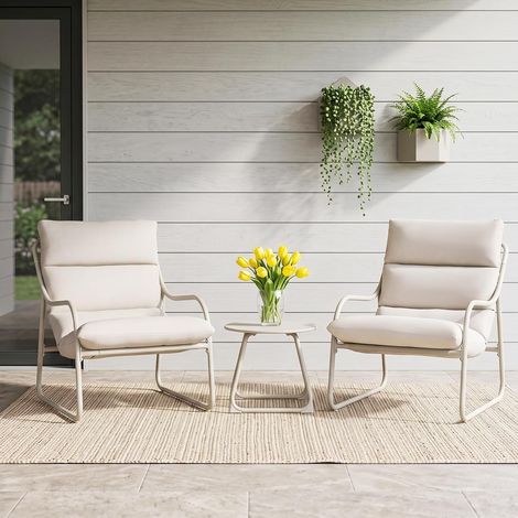 NATURAL EXPRESSIONS Balkonmöbel-Set 3-teilig, Patio-Bistro-Set mit Aluminiumrahmen, Textilene-Gewebe, 14 cm dicken Sitzkissen, 1 Couchtisch, 2-Sitzer-Set, Beige Gartenmöbel-Set (1/5)