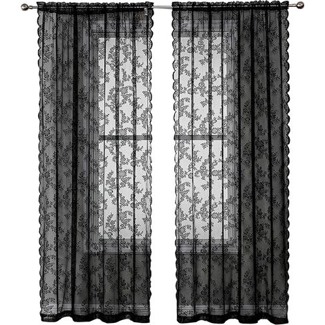 Schwarze Spitzengardinen, 2 Stück, Schwarz, 100 x 200 cm (1/5)