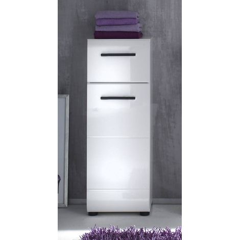 Unterschrank Badezimmer 30 cm breit LISBOA-19 in Weiß Hochglanz, B/H/T: ca. 30/79/31 cm (1/5)
