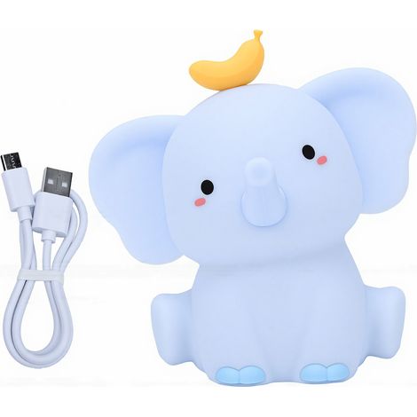Lampe de chevet en silicone rechargeable USB avec commande tactile, adorable éléphant bleu (1/5)