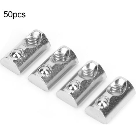 50 Stück runde Roll-T-Nut-Federmuttern, vernickelt, Kohlenstoffstahl-Verbindungsstücke (M8) (1/5)