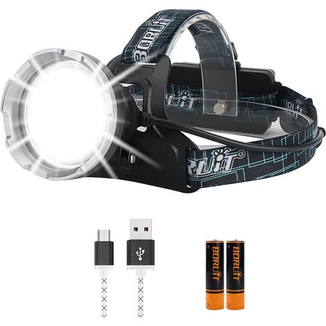 B10 Lampe Frontale Rechargeable USB-C, 2000 LM Lampe Torche LED Ultra Puissante Avec SOS-Sifflet, 4 Modes d'Eclairage & 90° Réglable, IPX5 Étanche Lampe de Poche pour Camping Peche (1/5)