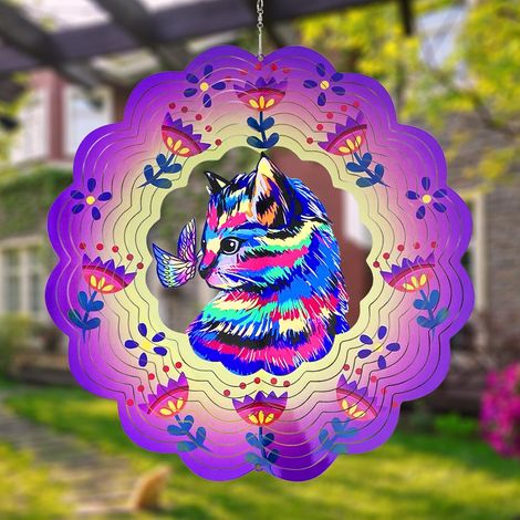 Decorazione da giardino - Campanello a vento 3D - Girandola a vento a forma di gatto 3D, decorazione da appendere, regalo per donne