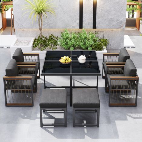 set tavolo pranzo 117x117 da esterno 6 posti nero OKMYHOME (1/5)