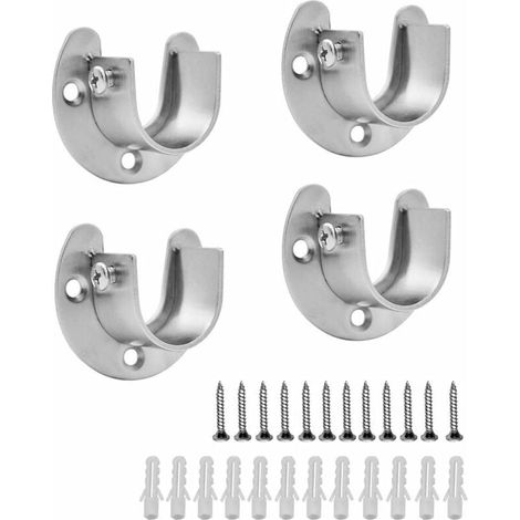 4Pcs Curtain Rod Bracket Closet Pole Sockets U Shape Bracket Easy Installation or Removal 32mm Diameter (1/4)