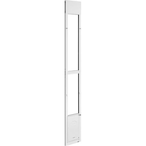 Porte pour chien pour porte coulissante en verre, hauteur réglable 1927-2049 mm, cadre en aluminium avec volet, charnière pivotante, verrou intégré, pour chiens de taille moyenne. (1/5)