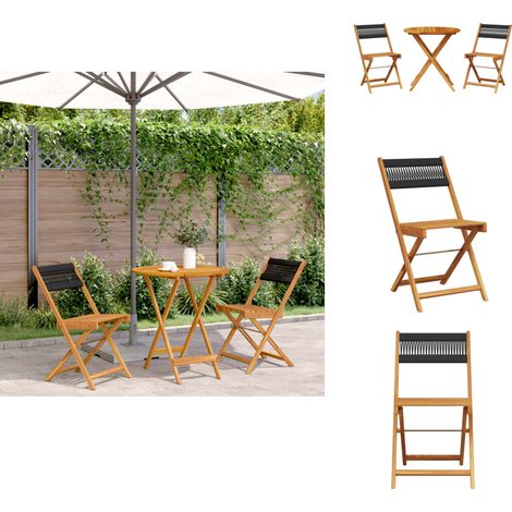 The Living Store Ensemble de bistro 3 pcs noir polypropylène et bois massif - Chaise de jardin (1/5)
