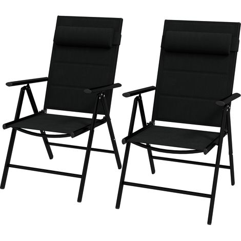 Lot de 2 chaises pliantes avec dossier inclinable et appui-tête, en aluminium et polyester, 54 x 67 x 108 cm, noires