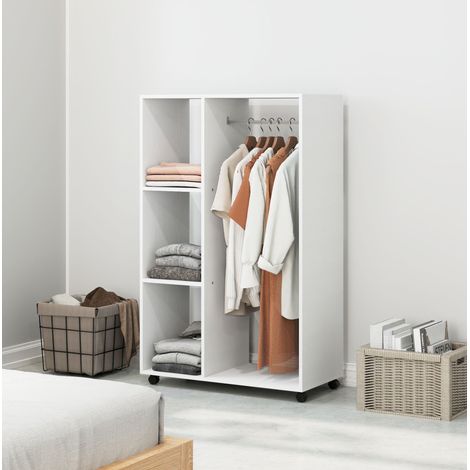 Armadio aperto su ruote 80 x 40 x 128 cm in pannello truciolare bianco (1/5)
