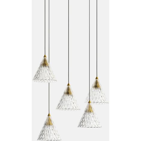 Leds-C4 Veneto - Pendentif Plafonnier LED 5 Lumières Dome Or Blanc Mat 31cm 2590lm 2700K (1/2)
