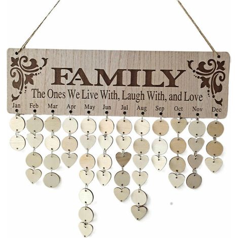 Calendrier Rappel d'anniversaire Plaque de panneau de suspension murale, avec ornements en bois Tranches de bois non finies 50 disques en bois PCS, artisanat en bois bricolage pour les (1/5)