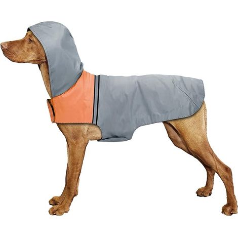 Imperméable Chien - Manteau de Pluie Bandes Réfléchissantes Capuchon Vêtements de Pluie Chiens (L) (1/5)