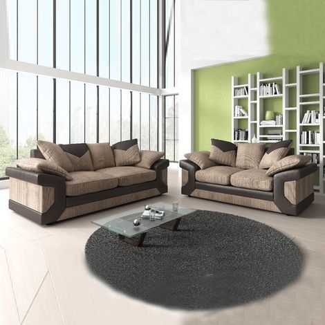 Orion Fabric Corner and 3 + 2 Sofa Set in Black/Grey or Beige/Brown - Beige and Brown 3 + 2
