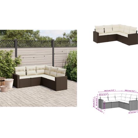 5-tlg. Garten-Sofagarnitur mit Kissen Braun Poly Rattan - Gartensofas - Outdoor Möbel - Lounge Set - Gartenlounge - Rattan Sofa (1/3)