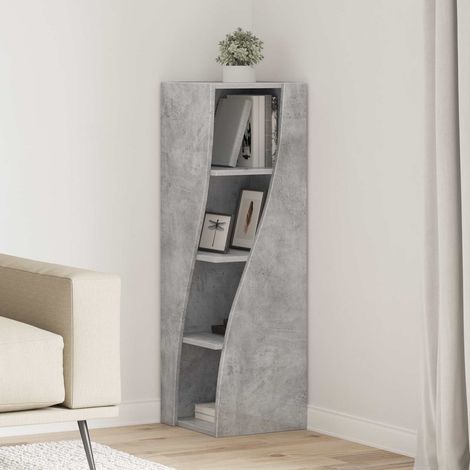 Meuble d’angle 4 étagères en bois d’ingénierie gris béton 32 x 32 x 102 cm - PANGIVO (1/5)