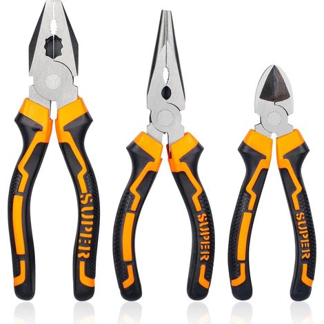 3 Pièces Pince Electricien, Pince a Bec avec poignée ergonomique, Pince Universelle, Jeu de Pince, Pince a Bec Coudée, Pince d'Électricien, Jeu de Pinces pour Réparation Domestique (1/5)