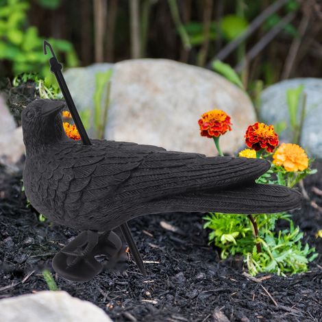 Figura de cuervo de plástico impermeable – Escultura decorativa para Halloween y jardín – 33,5 x 20 x 12 cm (1/5)