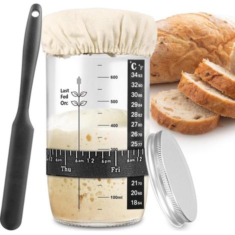 Pot de fermentation, kit de fermentation comprenant une bande de fermentation datée, un thermomètre, une housse en tissu et un couvercle en métal. Accessoires réutilisables pour la fabrication du pain (1/5)